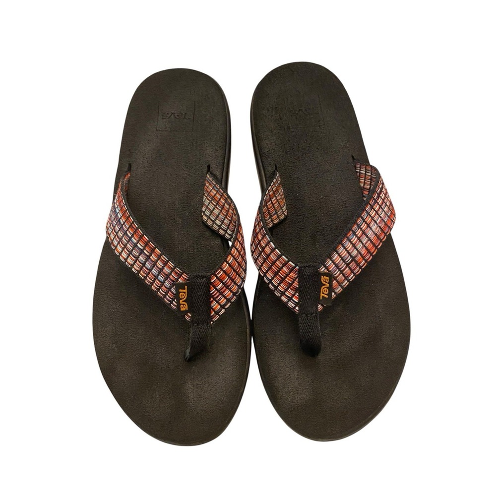 ⁠Teva Voya Flip Flop Sandals Womens Size 8 Multi Color Striped Webbing Straps